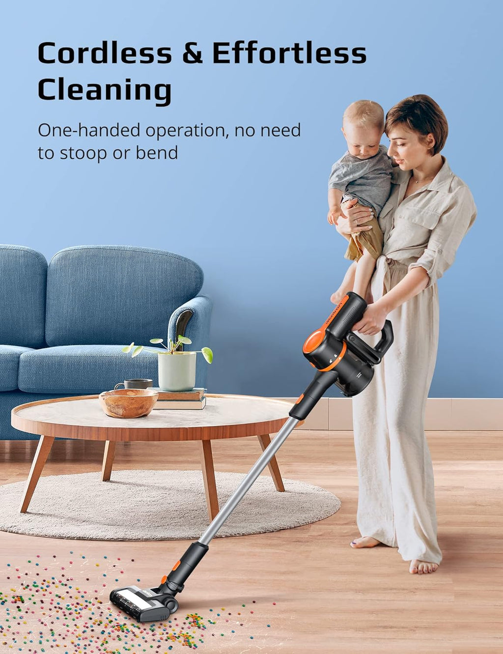 Cordless Stick Vacuum 6 in 1 with 2500 mAh Battery, 40mins Runtime, Brushless Motor, LED Light C3183