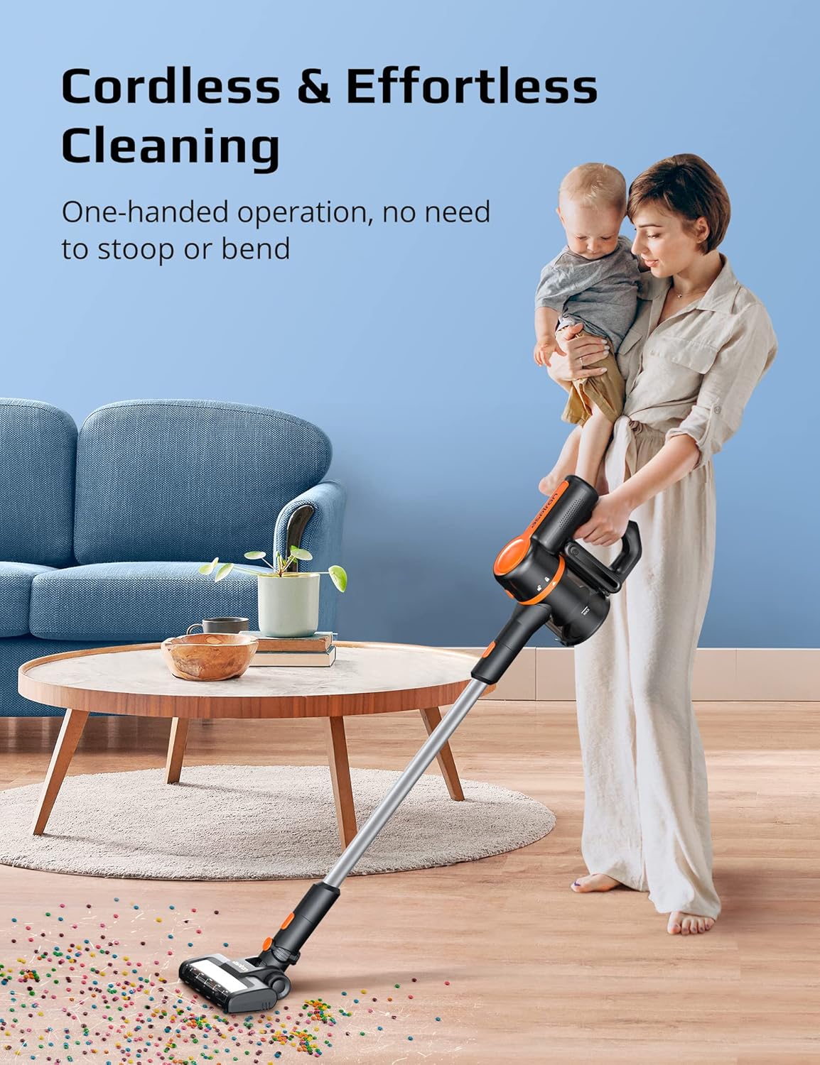 Cordless Stick Vacuum 6 in 1 with 2500 mAh Battery, 40mins Runtime, Brushless Motor, LED Light C3183