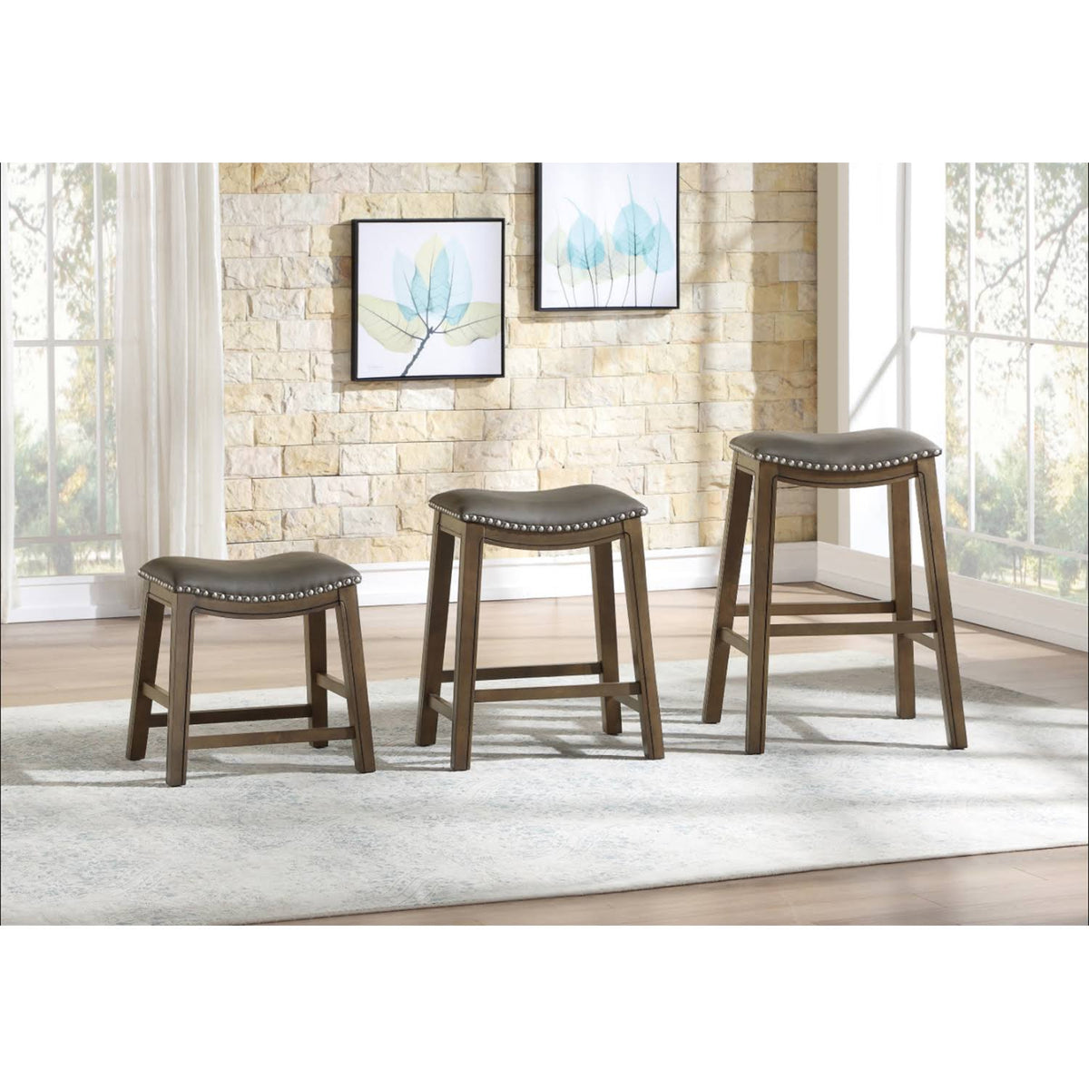 24x22 Counter Height Wooden Saddle Seat Barstool, Gray Brown (2 Pack) X9498
