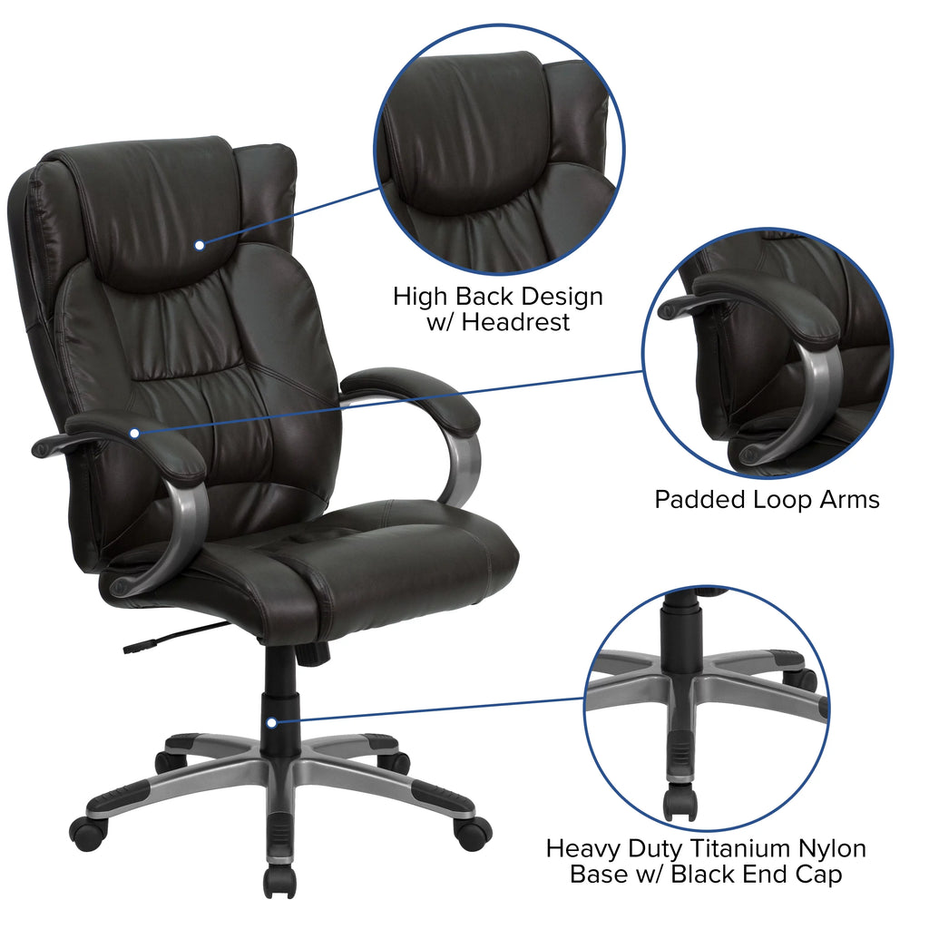 High Back Espresso Brown Executive Swivel Office Chair with Loop Arms F65425