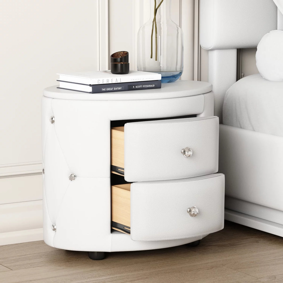 White 2 Drawer PU Leather Upholstered Nightstand M221050