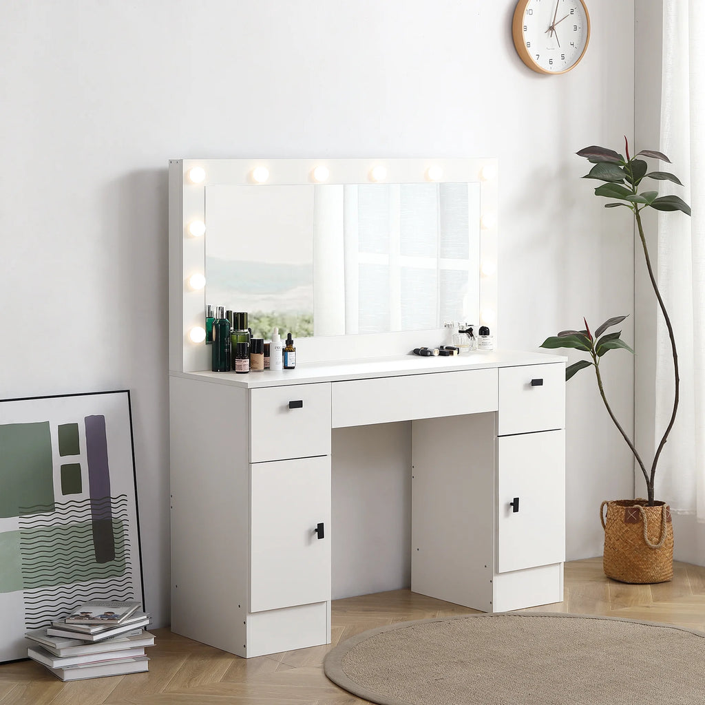 White Makeup Vanity Table with Lighted Mirror and 3 Drawers A3038