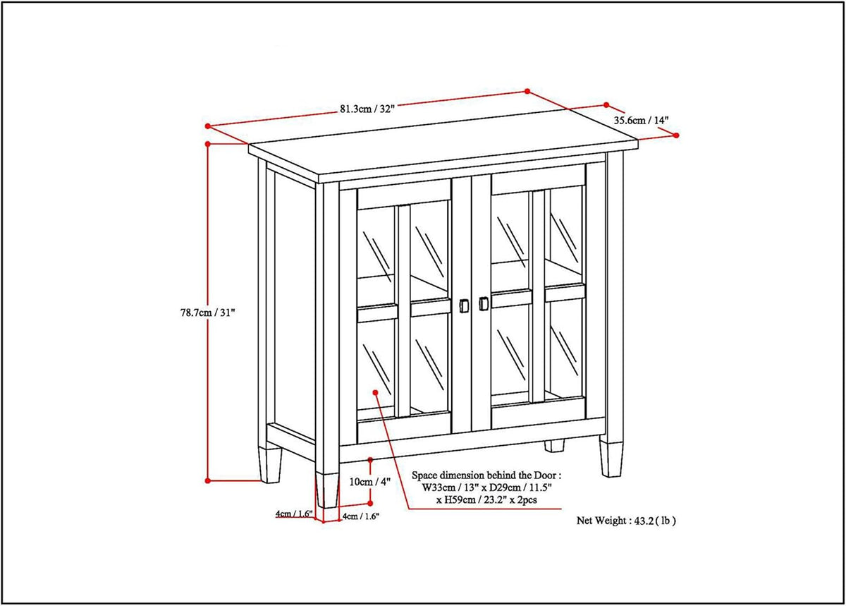 Rustic Natural Aged Brown Solid Wood Low Storage Cabinet with 2 Adjustable Shelves and Tempered Glass Door C63117
