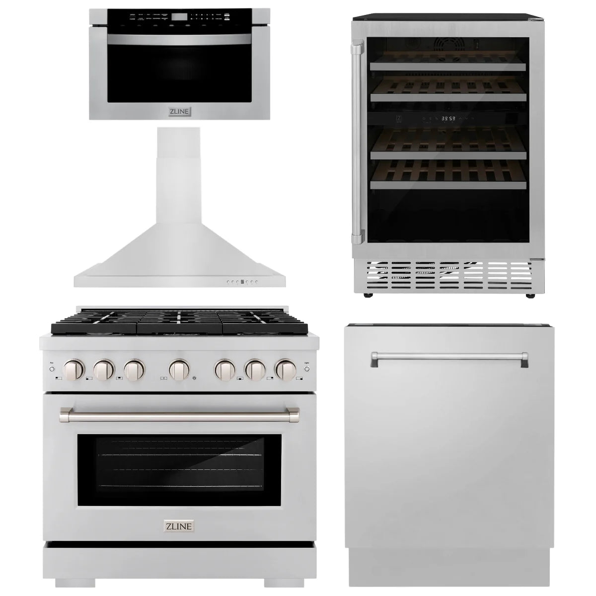 36 Gas Range, Range Hood, Microwave Drawer, Dishwasher and Wine Cooler G179182