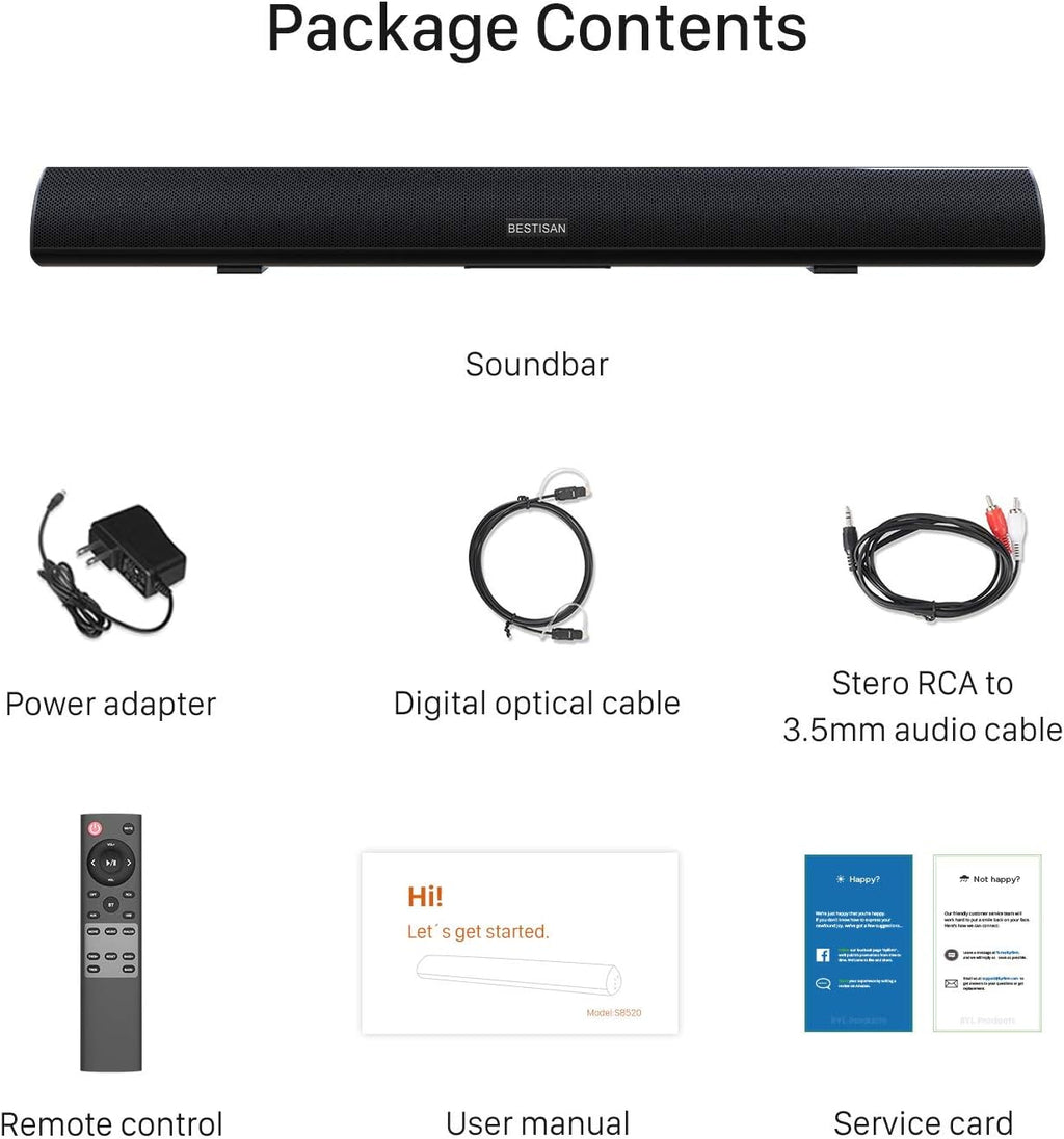 Sound Bar with Bluetooth 5.0, 40 Inch, 6 Drivers, 105dB, Wall Mountable Y9384
