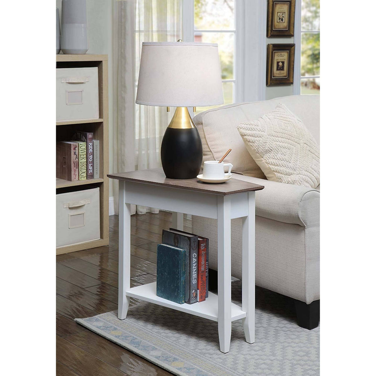 Wedge End Table Driftwood Top White W4734