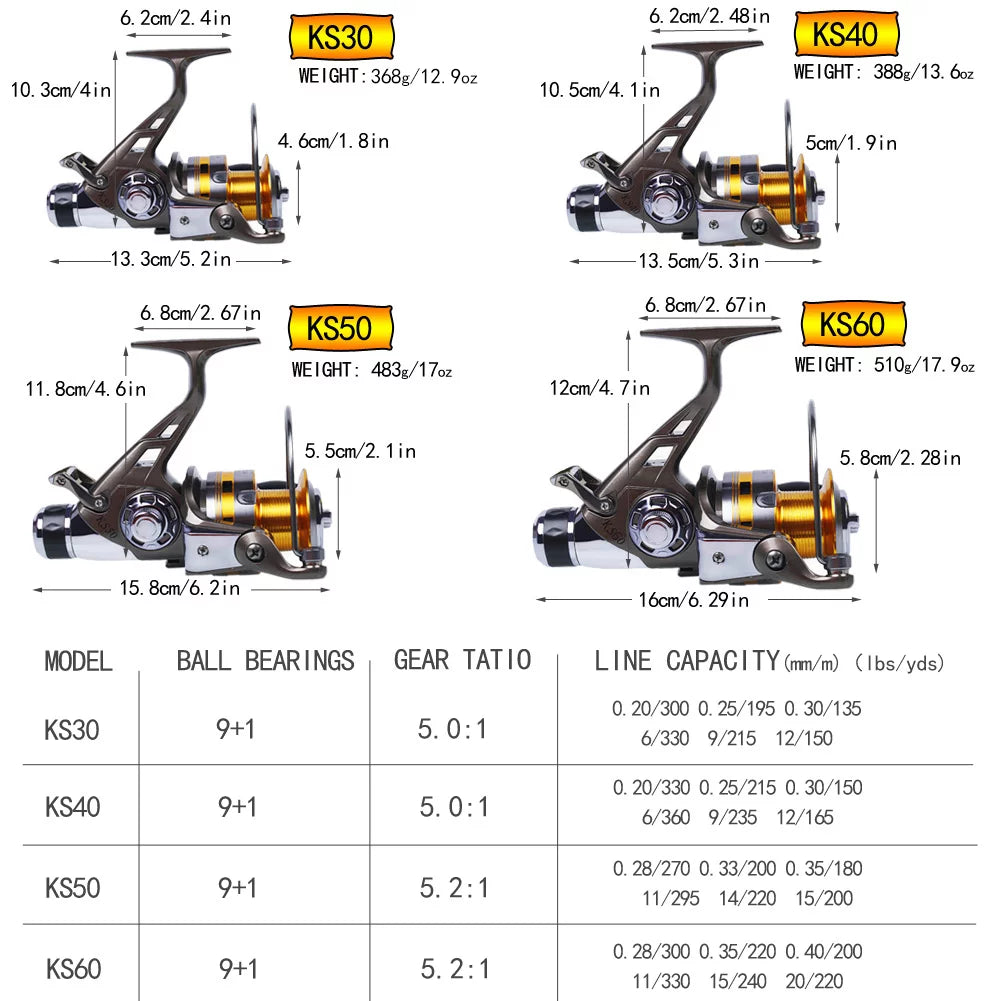 Carp Fishing Reel 9+1 Stainless Steel BB Bait Feeder Spinning Reel N801