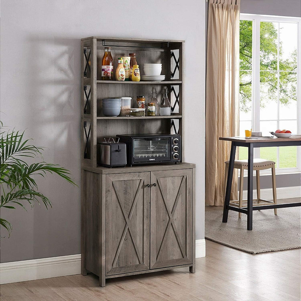 Stone Grey Bar Cabinet with Microwave Stand R94975