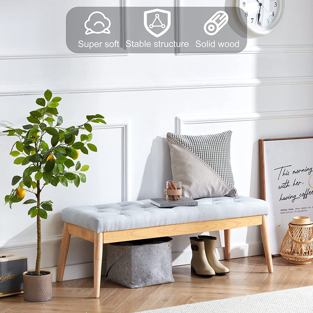 Grey Upholstered Tufted Wood Bench M775448