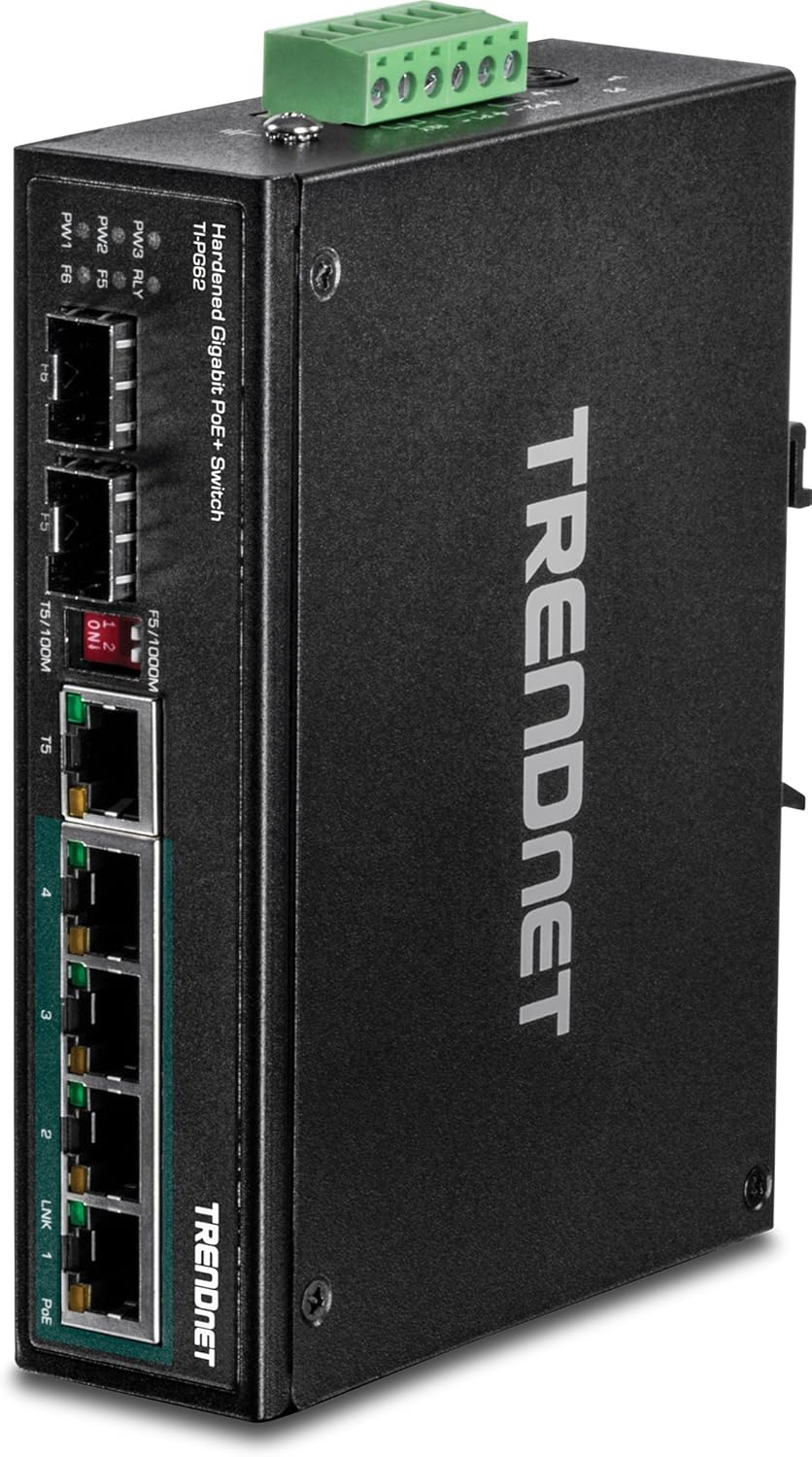 6-Port Hardened Industrial Gigabit PoE+ DIN-Rail Switch W900099