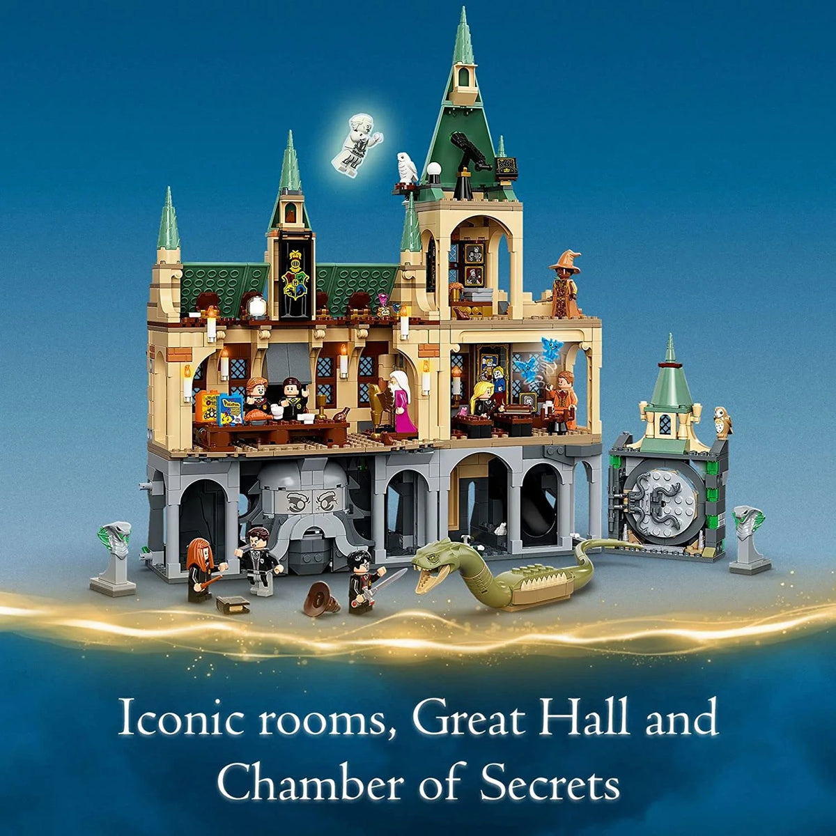 LEGO Harry Potter Hogwarts Chamber of Secrets 76389 Castle Toy with The Great Hall, 20th Anniversary Model Set with Collectible Golden Voldemort Minifigure and Glow-in-the-Dark Nearly Headless Nick R29810