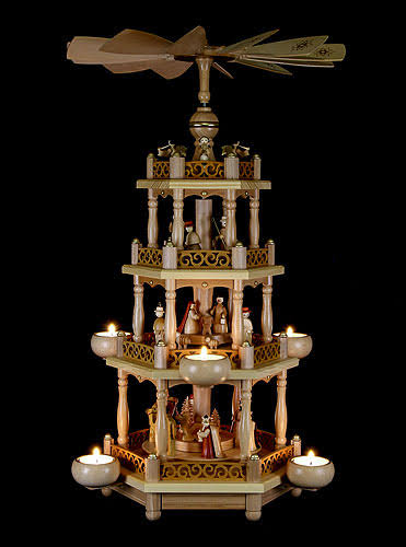 3-tier Natural Christmas Pyramid with Tealights F226002