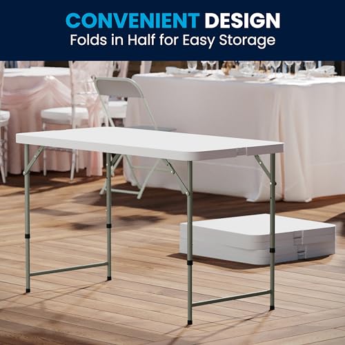 4' White Plastic Folding Table with Adjustable Legs C617517