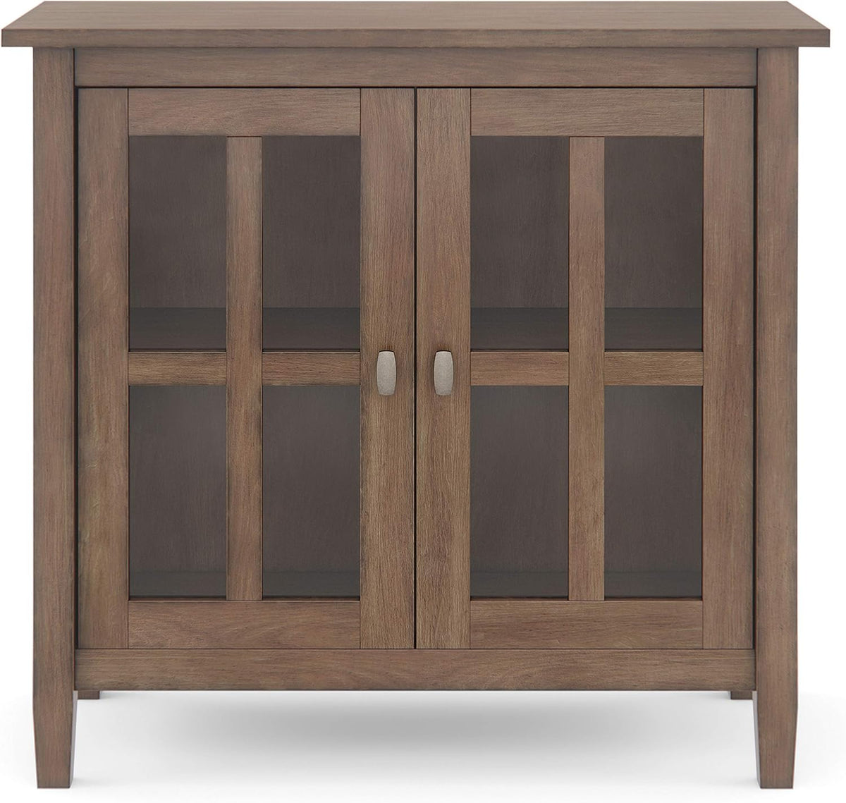 Rustic Natural Aged Brown Solid Wood Low Storage Cabinet with 2 Adjustable Shelves and Tempered Glass Door C63117