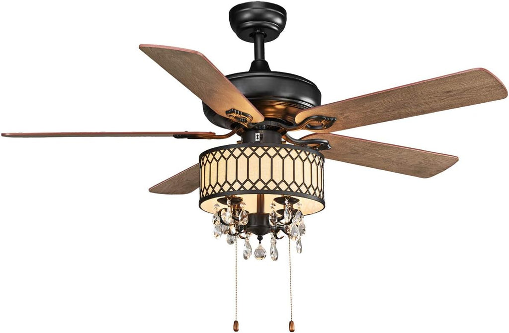 Silver Crystal Ceiling Fan with Lights, 5 Iron Reversible Blades L75463