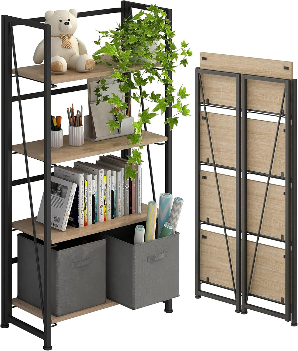 3 Tiers Folding Bookshelf Storage Shelves Bookcase M91012
