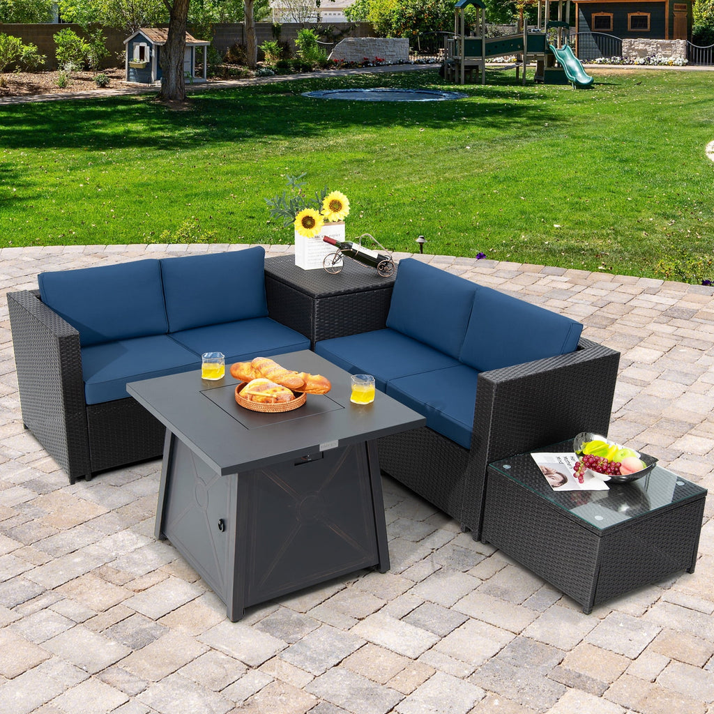 5-Piece PE Wicker Patio Furniture Set with Fire Pit Table G342049