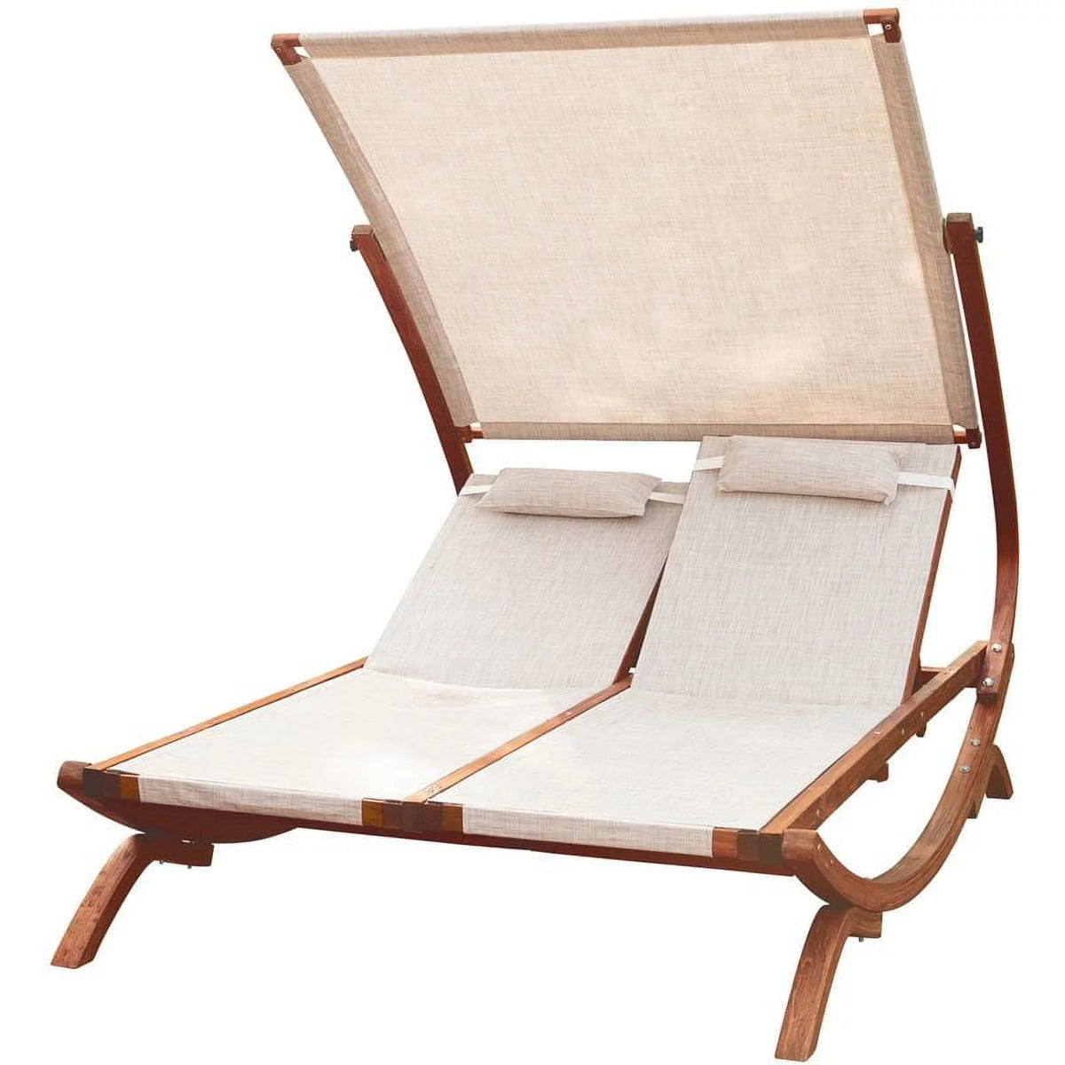 Wood Double Reclining Lounge Chair with Canopy O125