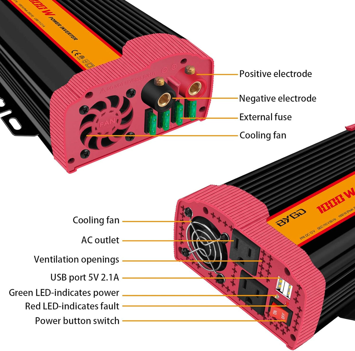 1000W Car Power Inverter DC 12V to 110V AC with 2 USB Ports A861027
