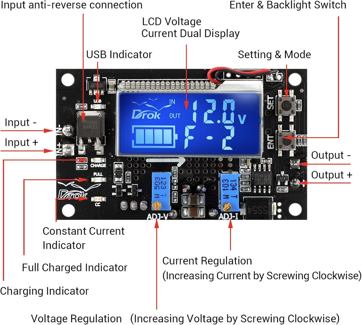 DC 6-30V to DC 0.5-30V Adjustable Voltage Converter 4A 60W Step Up Down Transformer Board with LCD Display Pack of 2 I5768