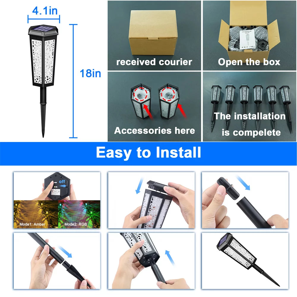 6 Pack Color Changing Waterproof Solar Pathway Lights D290