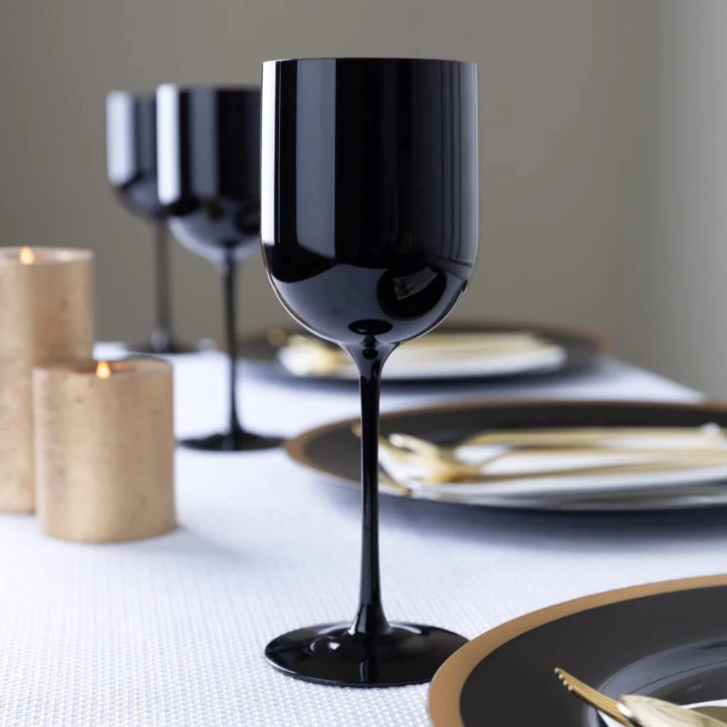 60 PACK Black Plastic Wine Glasses 12 oz Disposable Shatterproof Reusable D951