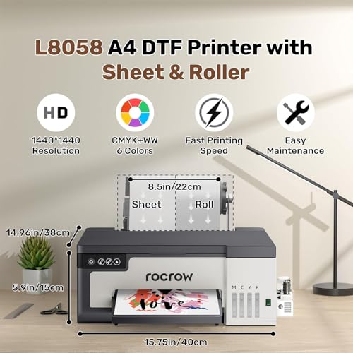 DTF Printer with White Ink Mixing and Roll Feeder, Automatic Cleaning, Includes Oven, Heat Press, Ink, Film S768700