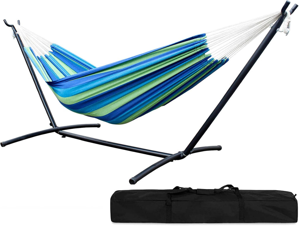 Double Hammock with Steel Stand 2 Person Heavy Duty 450lb Capacity Beige Pack of 2 H8340