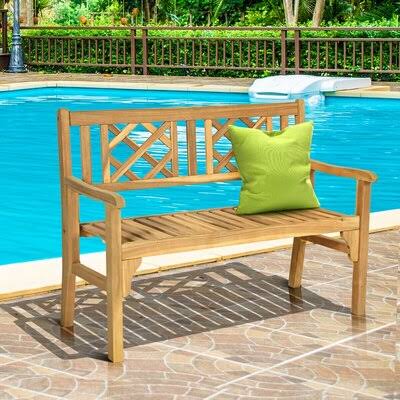 Foldable Patio Bench with Backrest and Armrest A950927