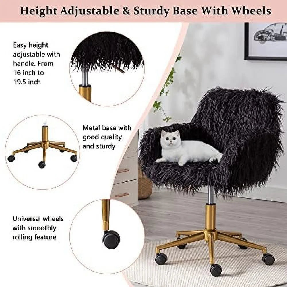 Fluffy Faux Fur Swivel Desk Chair with Wheels Q4912