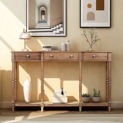 Solid Wood Console Table Brown Y55939