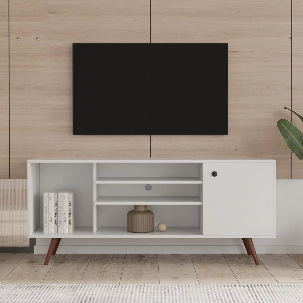 White Particle Board TV Stand with Storage and 2 Shelves K7993