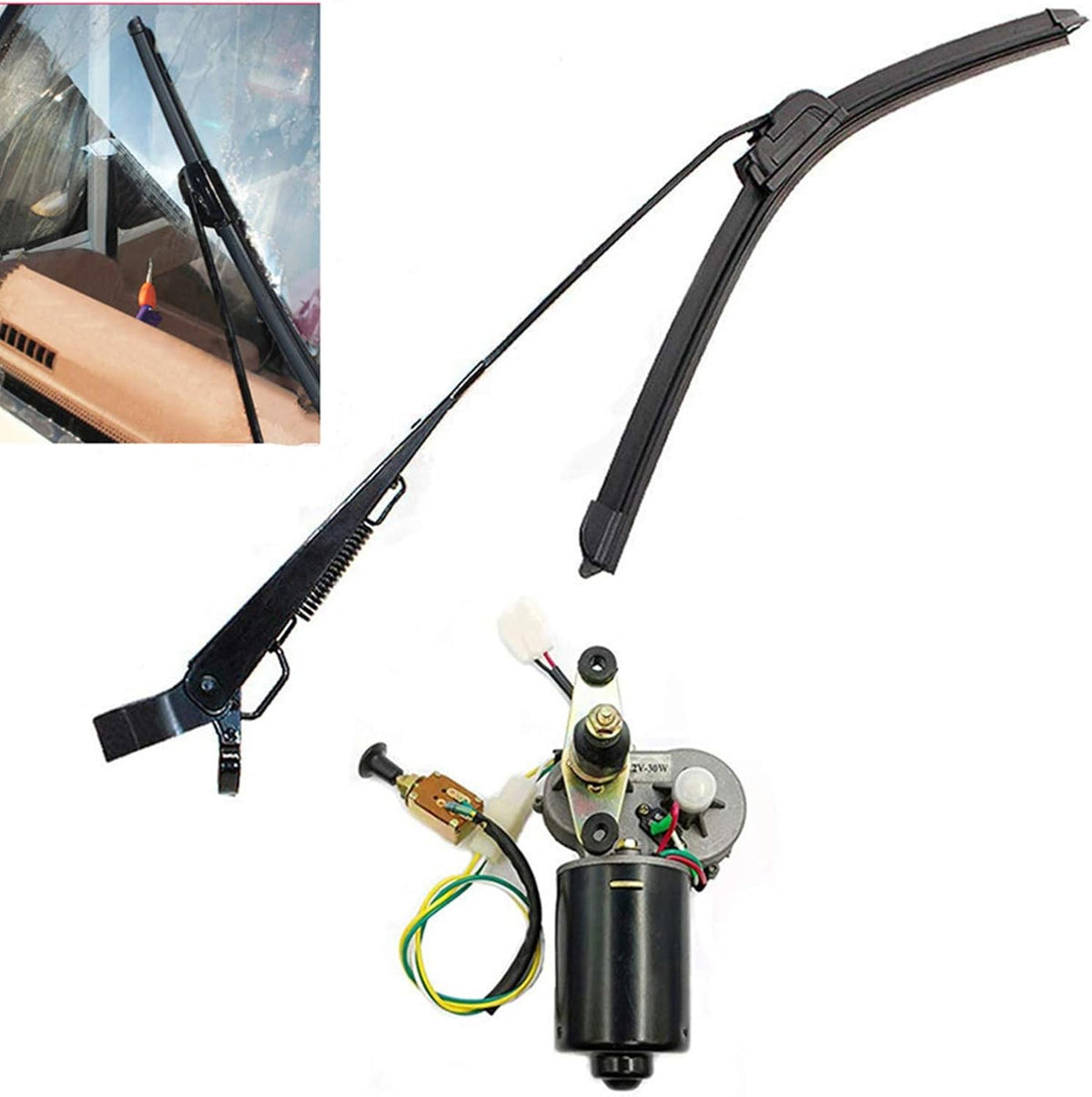 12V Electric UTV Windshield Wiper Motor Kit Hard Coated Polycarbonate Pack of 2 Z878502
