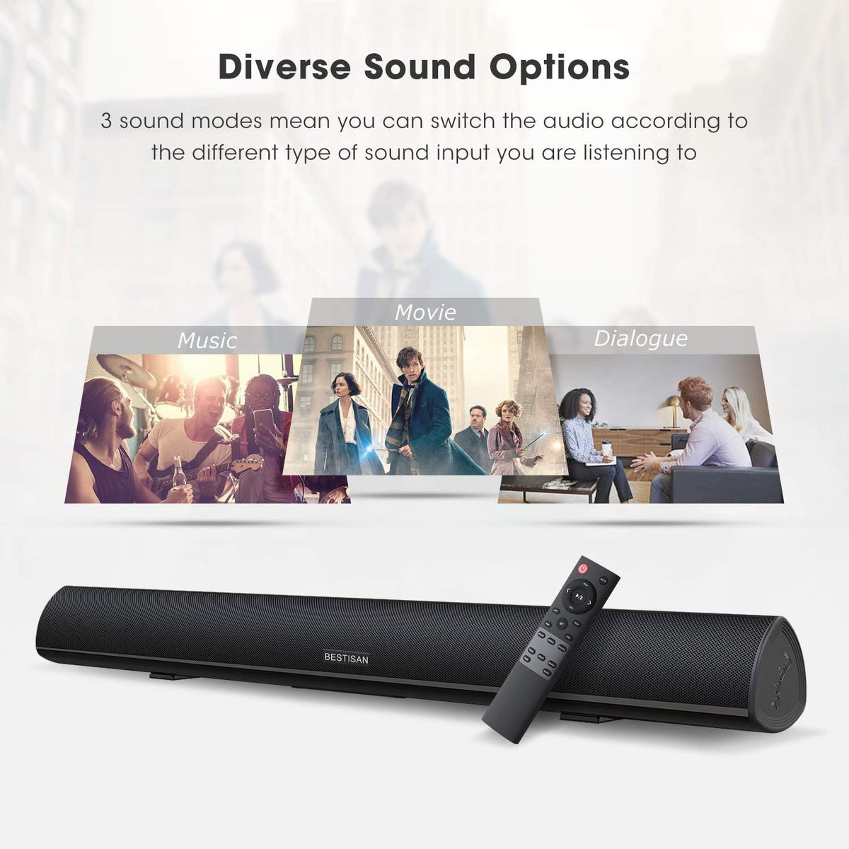 Sound Bar with Bluetooth 5.0, 40 Inch, 6 Drivers, 105dB, Wall Mountable Y9384