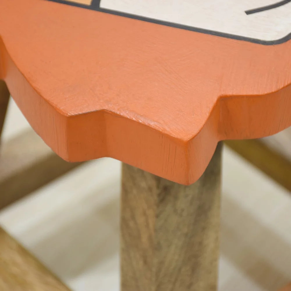 Handmade Mango Wood Orange Lion Shaped Stool N257307