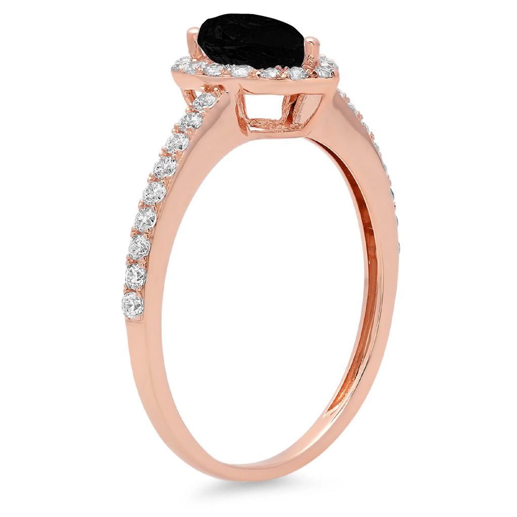 1.32ct Pear Cut Black Onyx Rose Gold Halo Ring Y3043
