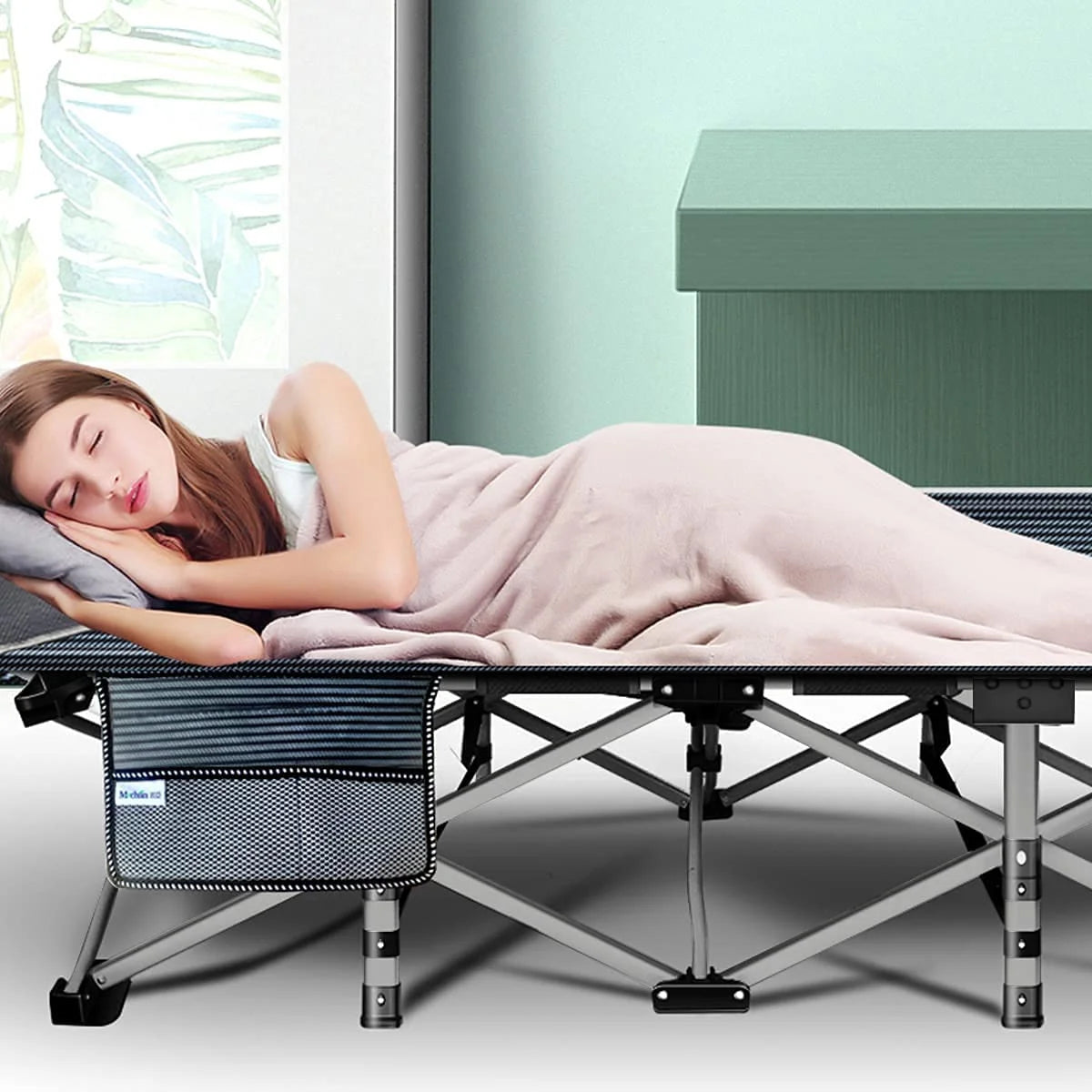 Folding Camping Cot with Thick Mattress, Double Layer Oxford, Carry Bag I187604