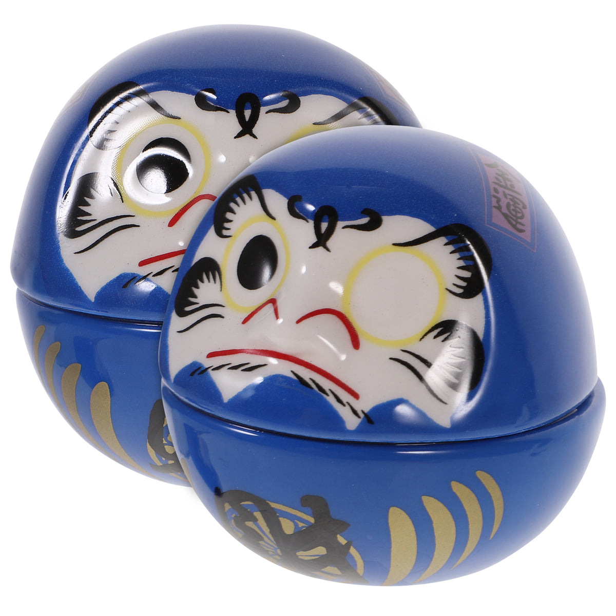 2pcs Daruma Japanese Ochoko Tumbler Ceramics Porcelain Dolls Statue Black Y9012