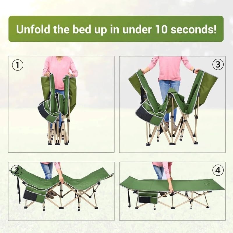 Portable Folding Camp Cot with 2 Side Pockets W447790
