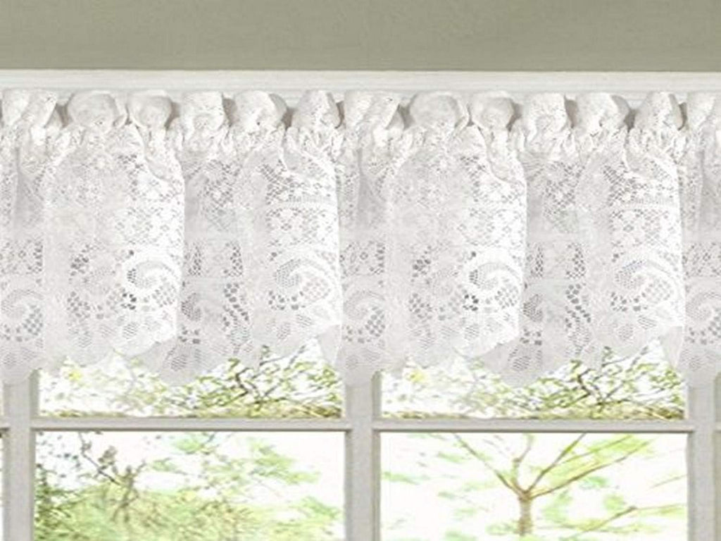 White Heavy Lace Kitchen Curtain Valance W446135