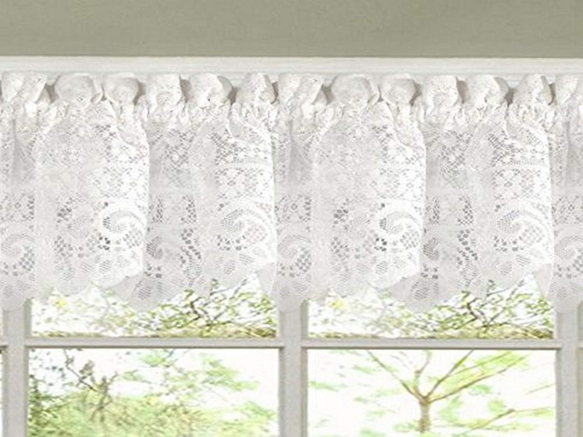 White Heavy Lace Kitchen Curtain Valance W446135