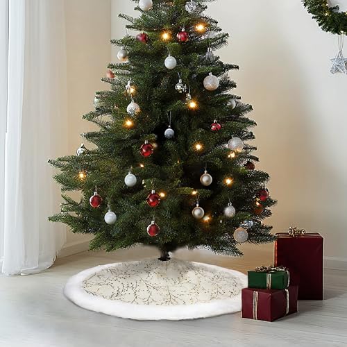 48inch White Faux Fur Christmas Tree Skirt I948