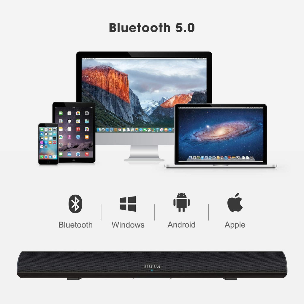 Sound Bar with Bluetooth 5.0, 40 Inch, 6 Drivers, 105dB, Wall Mountable Y9384