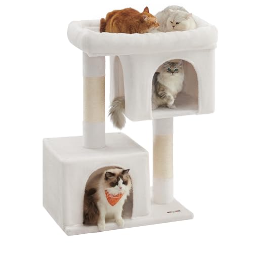 Light Gray Cat Tree with 2 Cat Caves and Scratching Post W77278