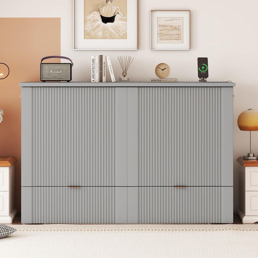 Gray Full Size Murphy Bed with Storage Drawers X58697
