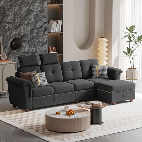 Beige Microfiber L Shaped Sectional Sofa with Storage Chaise P274916