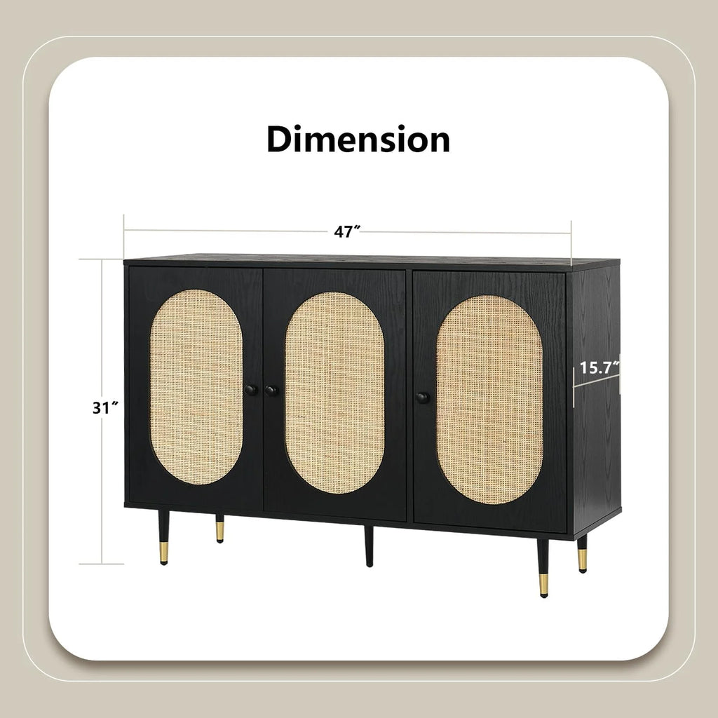 Black Rattan Sideboard Cabinet Z848