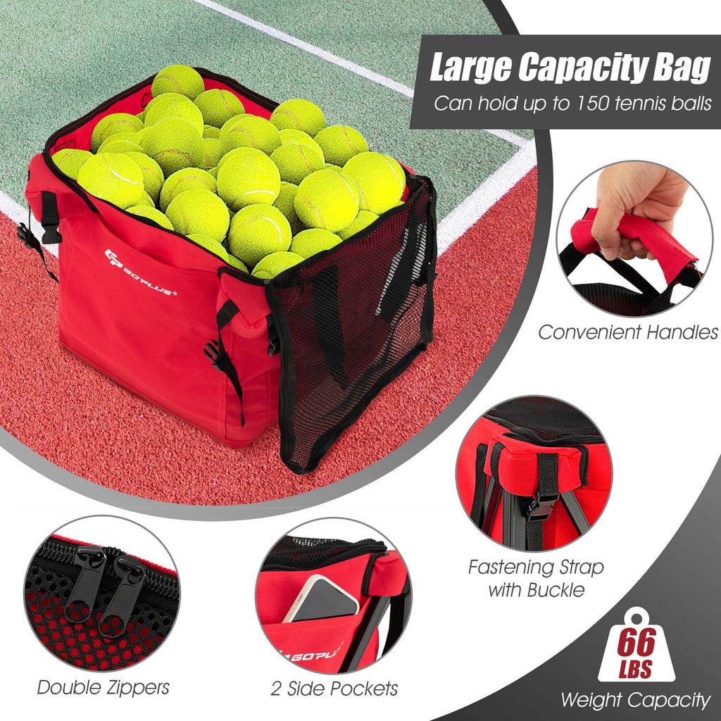 Foldable Tennis Ball Hopper Basket with Wheels & Bag Blue C56896