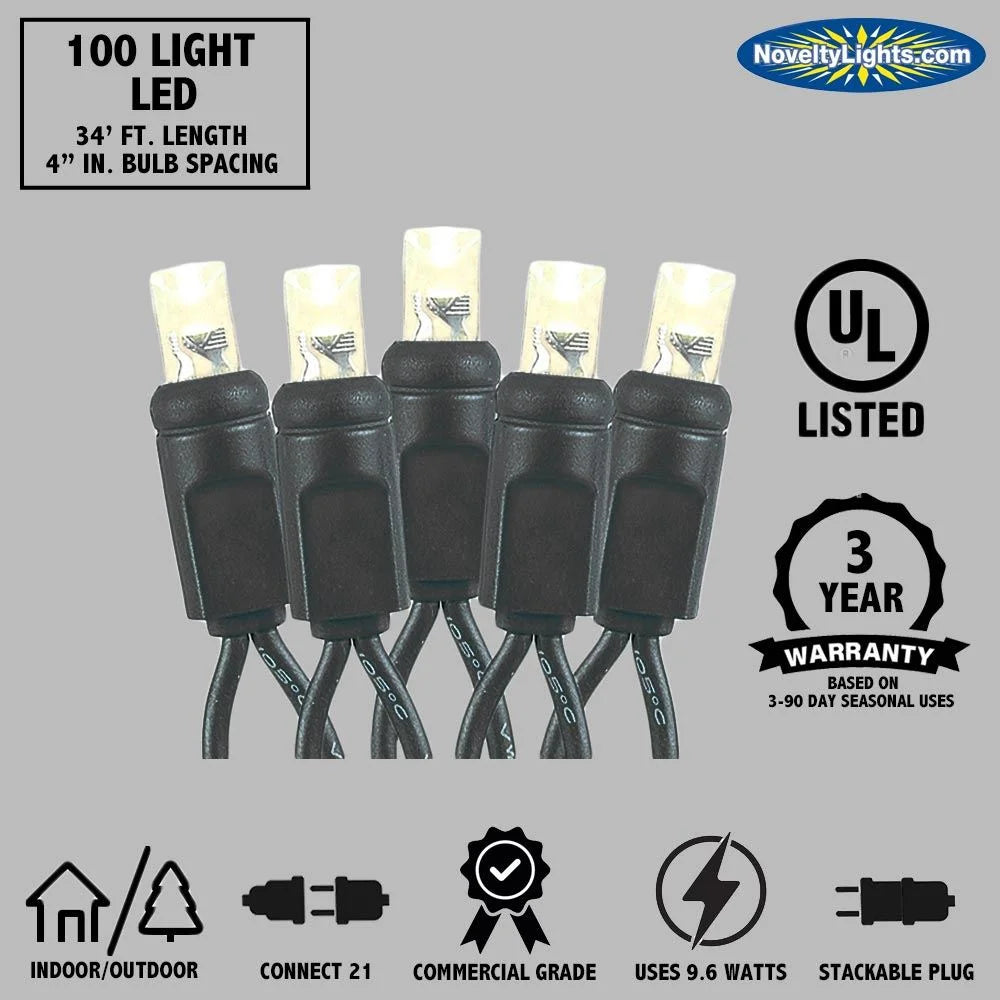 100 Light LED Christmas Mini Light Set, Warm White, Black Wire C169