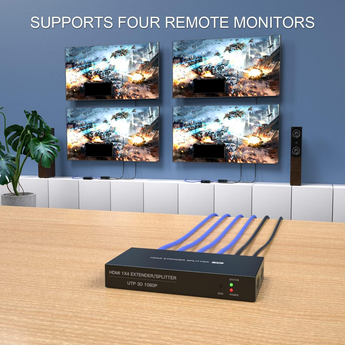 HDMI Extender Splitter 1x4 1080P@60Hz Over Cat 5E/6/7 Ethernet Cable 50m R97389